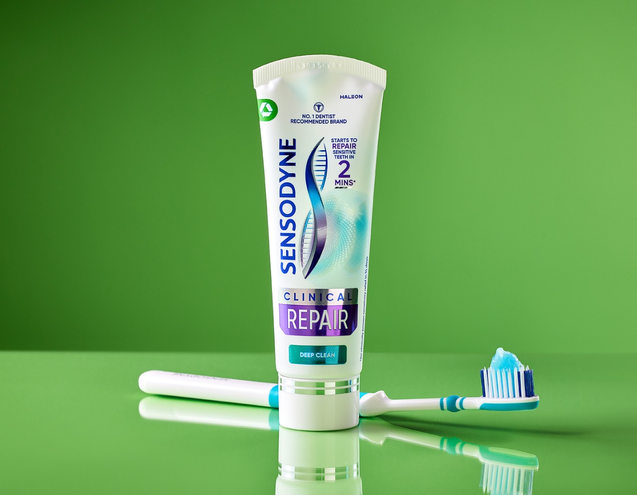 Image of Sensodyne Repair toothpaste and toothbrush